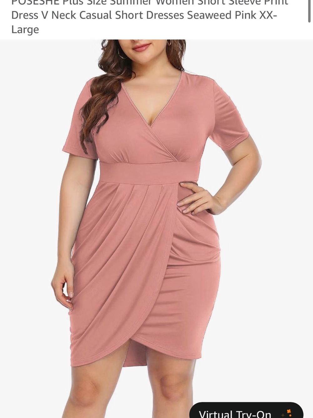 Plus-Size V-Neck Faux-Wrap Dress in Dusty Pink